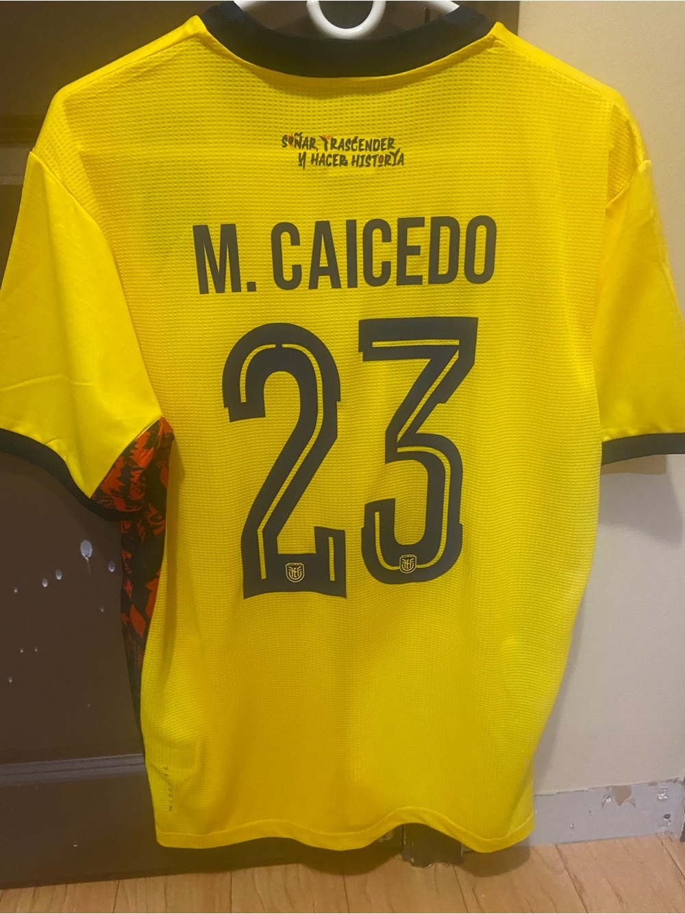 M. Caicedo #23 Marathon Ecuador Yellow Soccer Jersey #23 with Crest
